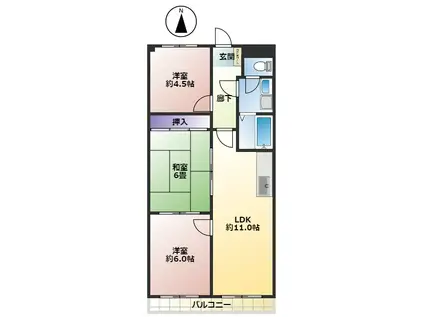 サニーフラット南浦和(3LDK/6階)の間取り写真