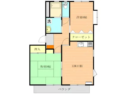 ディアコートウスバビー(2LDK/2階)の間取り写真