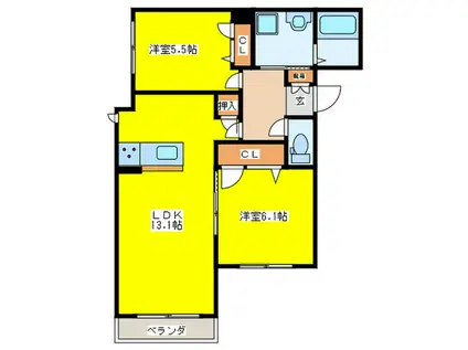 SHAMAISON GRACE(2LDK/2階)の間取り写真