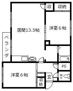 カーサAZABU サウス(2LDK/1階)の間取り写真