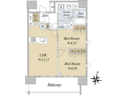 オープンレジデンシアTHE MID FORT(2LDK/6階)の間取り写真