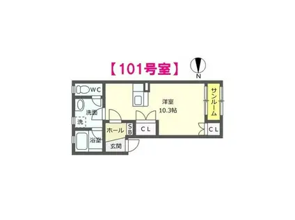 シャンティア(ワンルーム/1階)の間取り写真