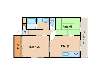 マーヴェリック北之庄(2LDK/3階)の間取り写真