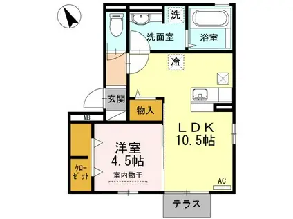 エスポワール祇園B(1LDK/1階)の間取り写真