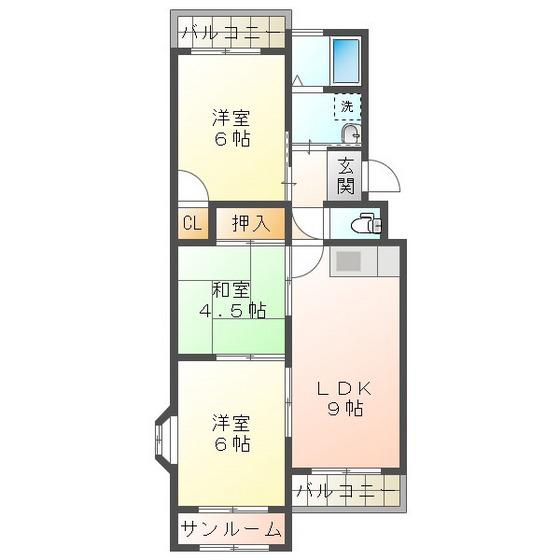 臼井マンション(3LDK/3階)の間取り写真