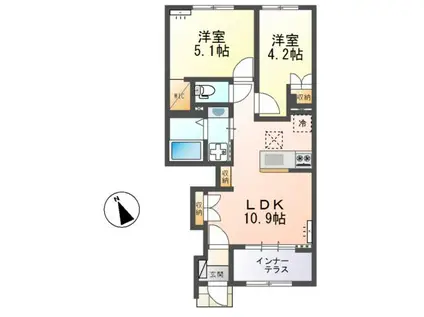 ひたちなか市足崎字原 アパートII期(2LDK/1階)の間取り写真