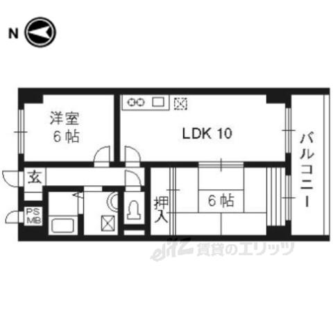 インペリアル明日香(2LDK/4階)の間取り写真
