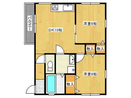 スマイリア西越(2DK/1階)の間取り写真