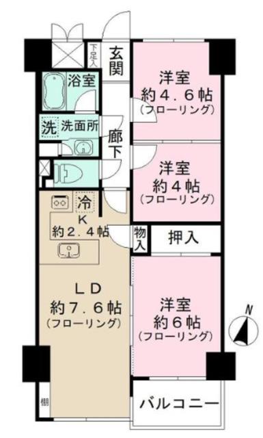 ハイホーム市ヶ谷(3LDK/7階)の間取り写真