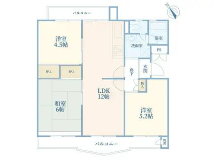 霧が丘グリーンタウン 2棟(3LDK/5階)の間取り写真