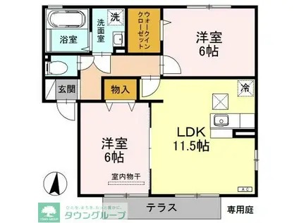 ディアドリーム B(2LDK/1階)の間取り写真