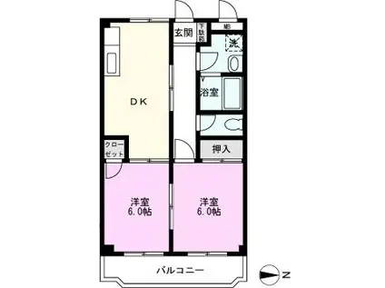 エクセレント東川口(2DK/2階)の間取り写真