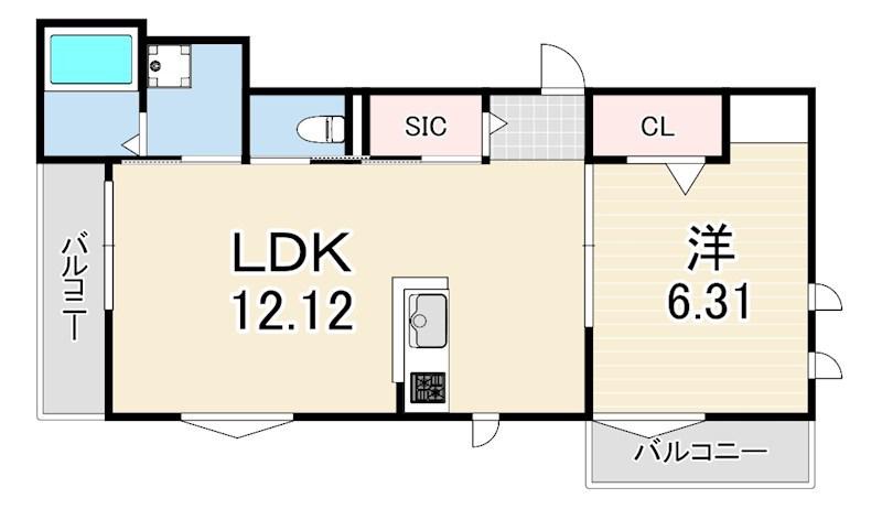 西新町PJ(1LDK/2階)の間取り写真
