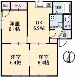 エステートK(3DK/1階)の間取り写真