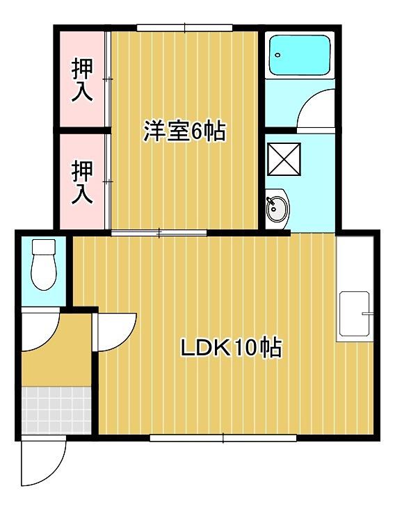 1Kハイツ(1LDK/2階)の間取り写真