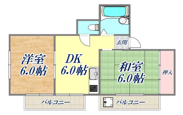 サンパレス21門戸(2DK/2階)の間取り写真
