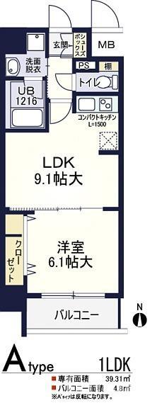 ソラージュ茨木(1LDK/8階)の間取り写真