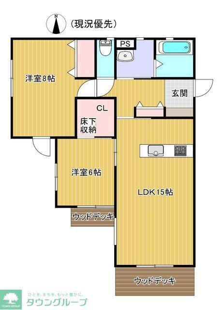 シェ・モア・ドーヴィル(2LDK/1階)の間取り写真