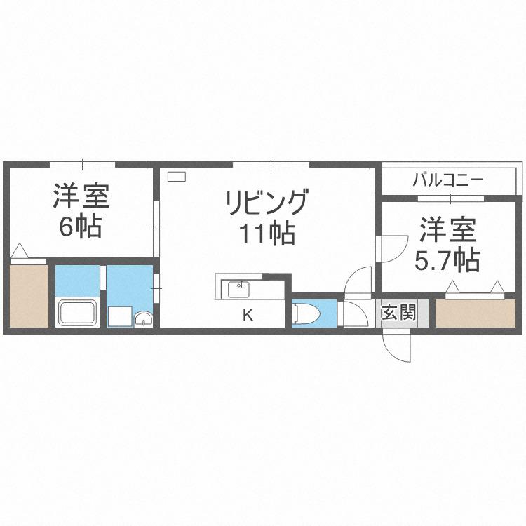 ベルフォレII(2LDK/3階)の間取り写真
