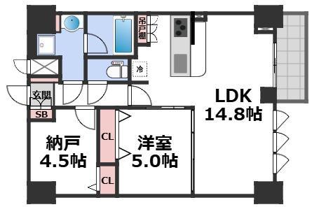 スプランディッド上本町ウエスト(1SLDK/11階)の間取り写真