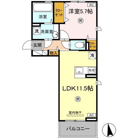 アクシス(1LDK/2階)の間取り写真