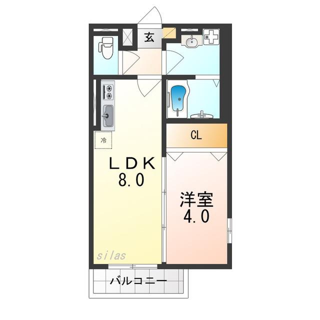ALEGRIA北助松サウス(1LDK/3階)の間取り写真
