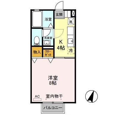 ポートシャトー II(1K/2階)の間取り写真