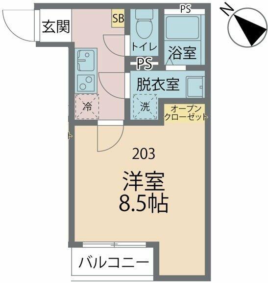 カインドネス相模原中央(1K/2階)の間取り写真