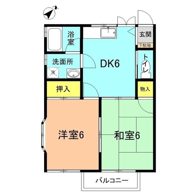 夕陽ヶ丘ハイツIII(2DK/2階)の間取り写真