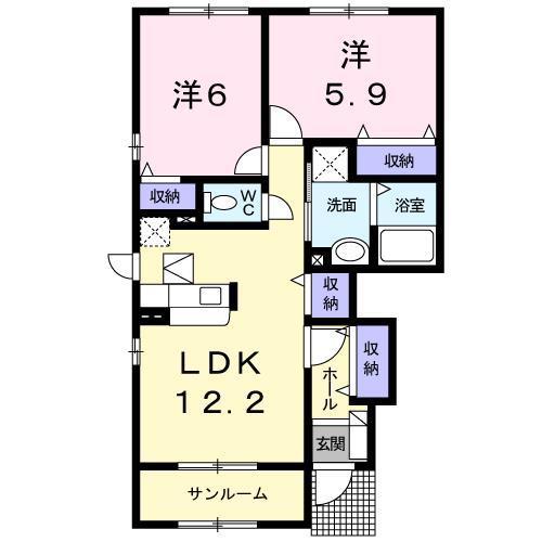 メープル城南(2LDK/1階)の間取り写真