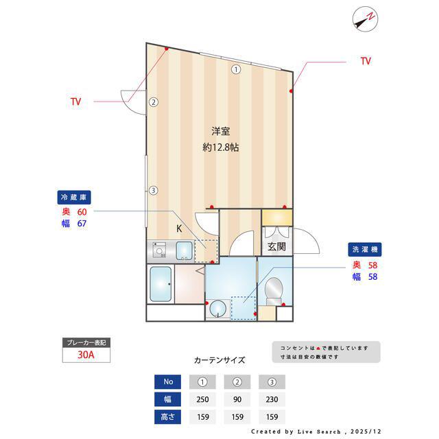 LIVART SEASON南台(ワンルーム/3階)の間取り写真