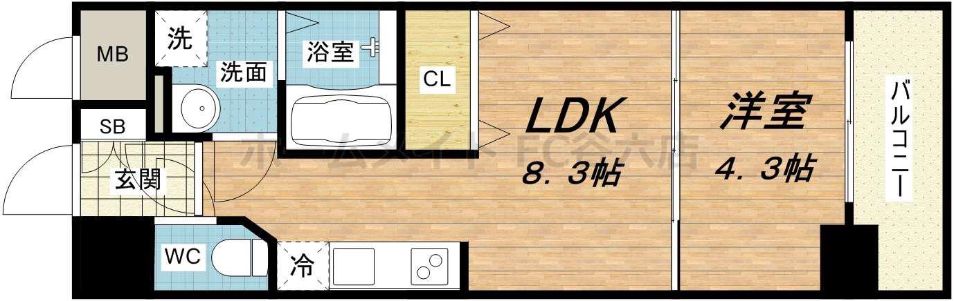 グランプラス谷町(1LDK/4階)の間取り写真
