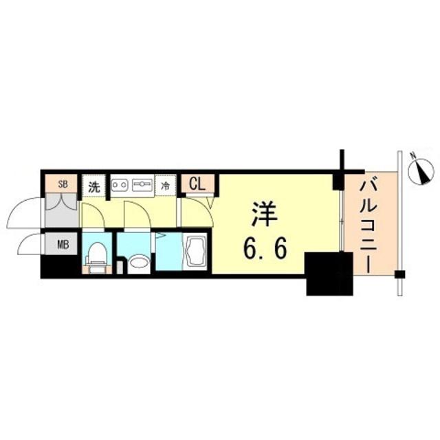 プレサンス THE神戸(1K/6階)の間取り写真
