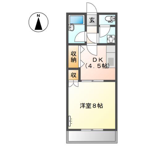 風のささやき(1DK/2階)の間取り写真