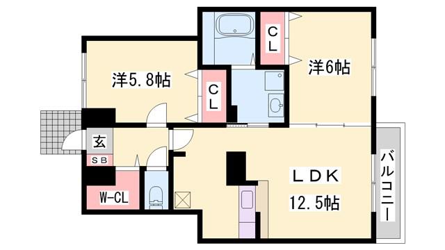 グレイスフルフィールドI(2LDK/1階)の間取り写真