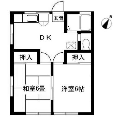 小倉ハイムB棟(2DK/2階)の間取り写真