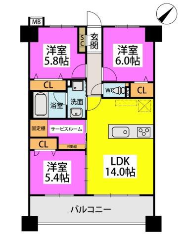 DIA CAFUNE(3LDK/7階)の間取り写真
