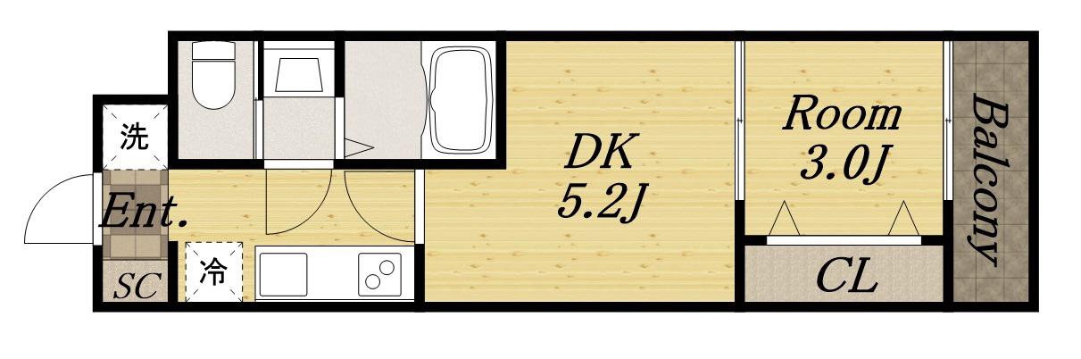 ヴェルステック宝塚(1DK/4階)の間取り写真