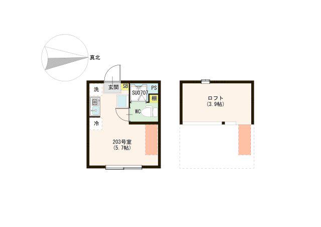 ハーモニーテラス千住関屋町B(ワンルーム/2階)の間取り写真