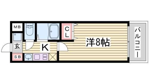 グランビュー六甲(1K/3階)の間取り写真
