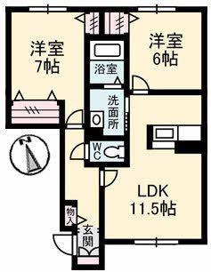 グランマスト木太町II(2LDK/1階)の間取り写真