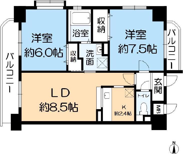ソラルエネ(2LDK/5階)の間取り写真
