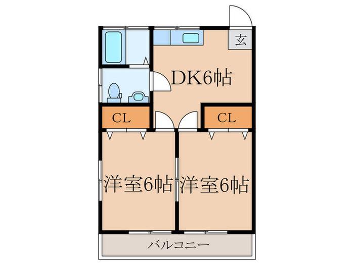 ハウス眞A(2DK/2階)の間取り写真