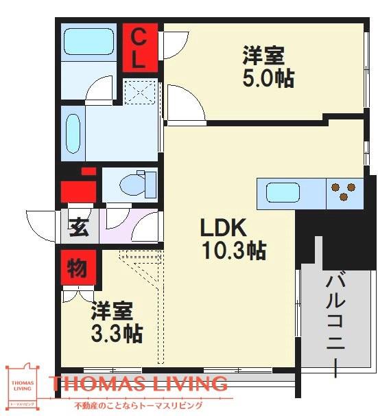 ブラントン薬院(2LDK/13階)の間取り写真