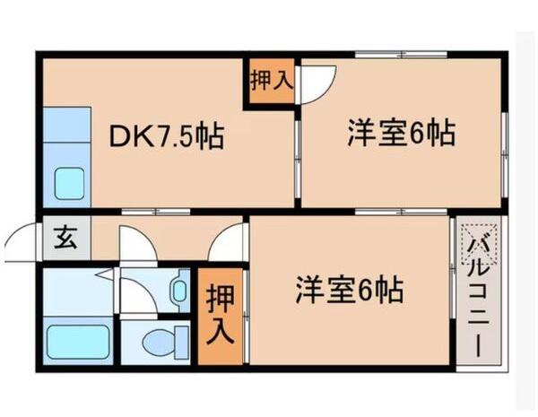 ラピスラズリ 大津(2DK/2階)の間取り写真