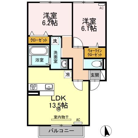 プリマヴェーラ B棟(2LDK/2階)の間取り写真