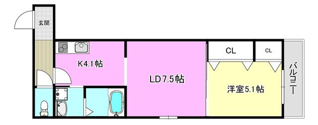 フジパレス吹田岸辺(1LDK/3階)の間取り写真