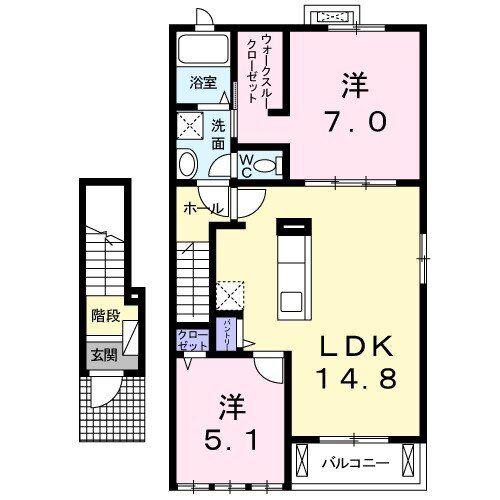 パークヒルズむらさきのH(2LDK/2階)の間取り写真