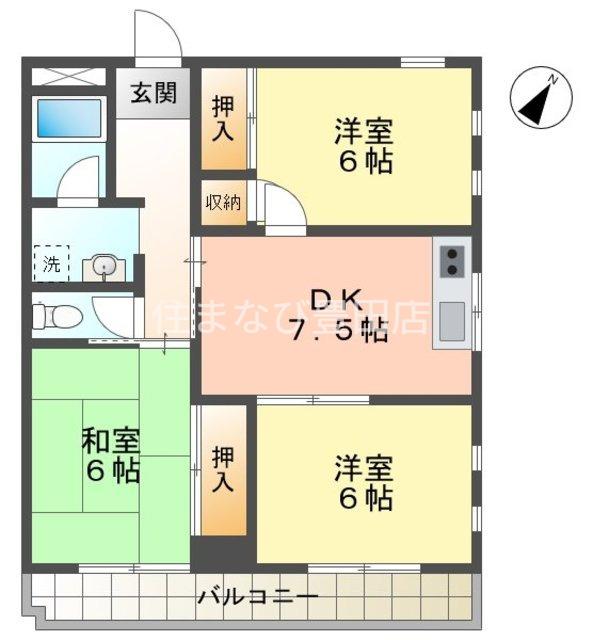 セルサスハイムB棟(3DK/1階)の間取り写真