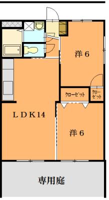 オーキッド仲町(2LDK/1階)の間取り写真